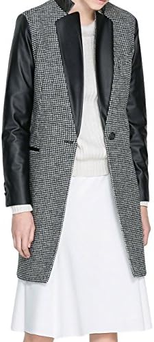 H.Dyee Women's Fashion PU Wool Overcoat Blazer Fashion Suit Black M
