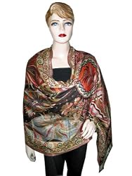 Jamawar Lavender Pink And Black India Reversible Pashmina Shawl Free shipp