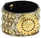 Streets Ahead 1 1/2 Embossed Gold Italian Leather Combo Studs with Cuff Bracelet