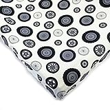 One Grace Place Teyo's Tires Crib Sheet, Black, White, Grey (Discontinued by Manufacturer)
