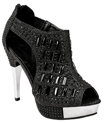 Women Glitter Crystal Rhinestone Peep Toe Platform High Heel Evening Dress Bootie Sandals