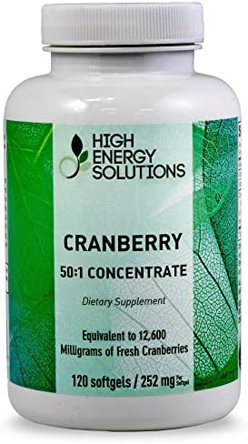Cranberry Value Size - 120 Soft Gels 50:1 High Potency - Full Spectrum Purified Concentrate Soft Gel Equivalent to 12,600 mg's of Fresh Cranberries In A Single Dose - GMP - USA - 100% Guarantee