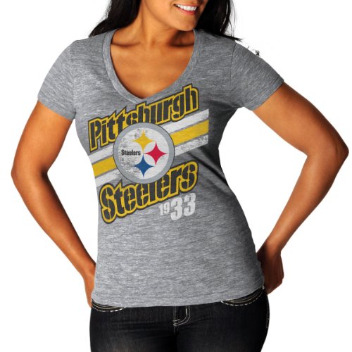 NFL Womens Pittsburgh Steelers Victory Play IV Deep V-Neck Tee , Large