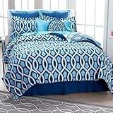 JONATHAN ADLER Blue TRELLIS Retro 8PC QUEEN COMFORTER SET