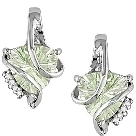 10K Gold Green Amethyst Diamond Trillion Earrings by Amour