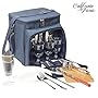 Picnic Basket Tote | Picnic Shoulder Bag Set | Stylish All-in-One Portable Picnic Bag for 4 with Complete Cutlery Set | Salt/Pepper Shakers | Cheese Board | Cooler Bag for Camping | Insulated Tote Bag