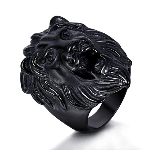 Trendsmax Mens Ring 316L Stainless Steel Roaring Lion King Engraved Carved Vintage Black Tone