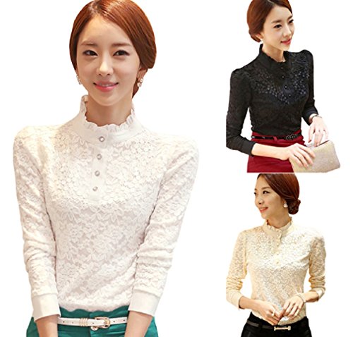 【ARINCO】 エレガント スタンド カラー 襟 レース 清楚 オフィス ブラウス シャツ レディース ベージュ ブラック ホワイト 大きい サイズ S M L XL XXL XXXL