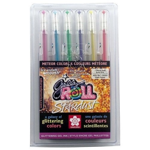 Sakura Gelly Roll Stardust Bold Meteor Pens 6-Pack, Silver/Marine/Copper/Pink/Green/Blue