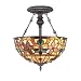Quoizel TF878SVB Kami Small Semi Flush Mount 2-Light Tiffany Lamp with 348 Pieces of Tiffany Glass, 