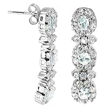 Nickel Free 1.25 X 0.3 Aquamarine Cubic Zirconia .925 Sterling Silver Post Back Dangle Earrings