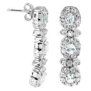 Buy 1.25 X 0.3 Aquamarine Cubic Zirconia .925 Sterling Silver Post Back Dangle Earrings
