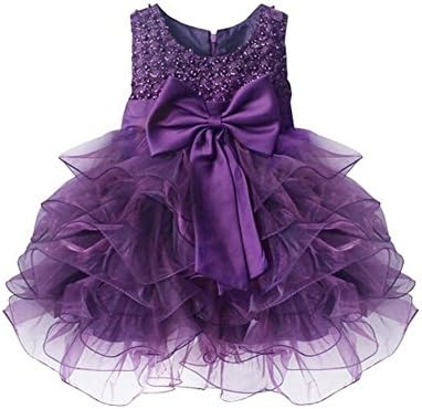 HLWLWOLFOYC Baby Girls Christening Wedding Party Flower Dress with Bowknot, Purple, 3-6M/Tag1
