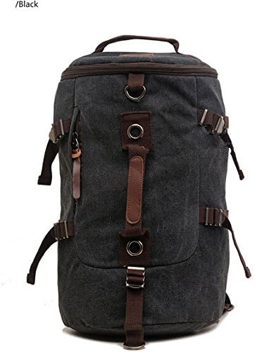 YTM(TM)Mountaineering Canvas Bag Portable Diagonal Travel Bag Canvas Drums Laptop Backpack Hiking Camping Canvas Bucket Shoulder Bag for Man and Male(Black)
