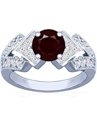 14K White Gold Round Cut Ruby Ring With Sidestones (GIA Certificate)