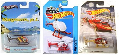 Hot Wheels Island Hopper 3-Copter Set: Retro Entertainment Magnum P.I., Christmas Exclusive, &amp; 2014 Mainline