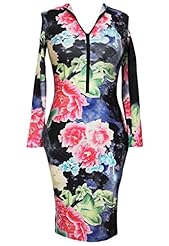 Sexy Floral Print Tie Dye Print Turtleneck Vintage Stretchy Knee Length Bodycon Dress/Midi Dress 