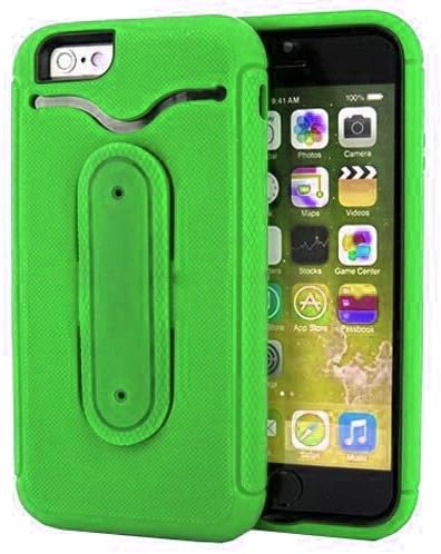 Optionz Rugged Hybrid Dual Layer Case Cover with Kickstand + Credit Card Holder for iPhone 6 4.7 " "Shock and Impact Resistant" (Green)