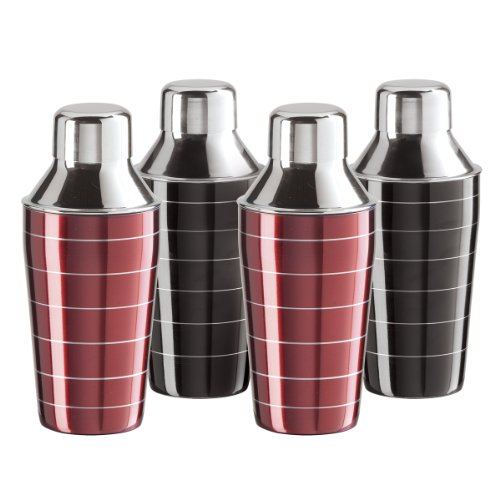 Oggi 7384 8-1/2-Ounce Stainless Steel Mini 4-Piece Cocktail Shaker Set, 2 Red and 2 Black
