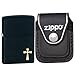 Zippo 24721 Classic Holy Cross Black Matte Windproof Lighter with Zippo Black Leather Clip Pouch