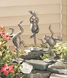 Set of 3 Decorative Playful Dancing Frog Garden Statues