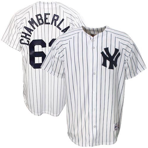 Majestic New York Yankees #62 Joba Chamberlain White Pinstripe Replica Baseball Jersey (Medium)