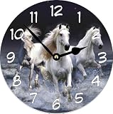 Rikki KnightTM Fantasy White Horses Art Large 11.4 Wall Clock - Ideal Gift for all Occassions