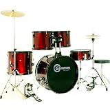 New Drum Set Wine Red 5-Piece Complete Full Size with Cymbals Stands Stool Sticks