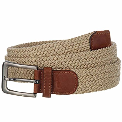 Luxury Divas Beige Gunmetal Buckle Leather Tipped Braided Belt Size Medium