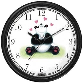 Mommy Panda Bear Holding Her Baby - Giant Panda JP Wall Clock by WatchBuddy Timepieces (Hunter Green Frame)
