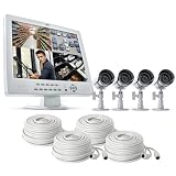 SVAT CLEARVU11 All-In-One Web Ready 4 Channel Compact H.264 DVR Security System with 15 LCD Screen and 4 Indoor/Outdoor Night Vision Surveillance Cameras and Bonus 4 Pack of CVW62 60' Camera Extension Wires