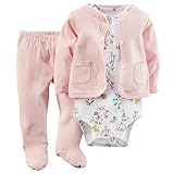 カーターズ Carter's ロンパース ボディスーツ カーディガン パンツ 豪華3点セット 女の子 3-Piece Cardigan Set 6M (61-67cm) [並行輸入品]