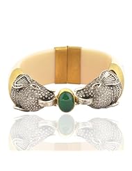 Sterling Silver Green Onyx Resin Gemstone Gold Plated Elephant Face Bangle Jewelry