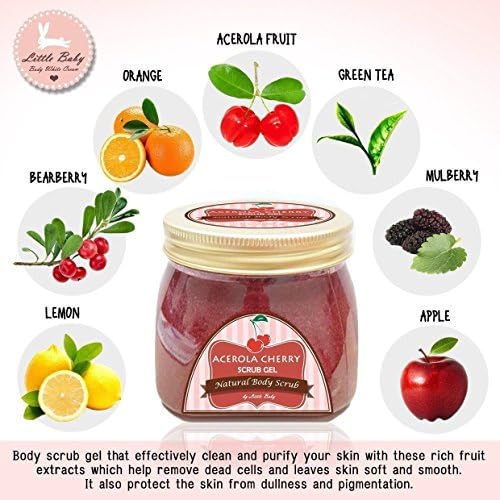Gift Set : 3 X Little Baby Acerola Cherry Scrub Gel Reduce Dark Circles and Blemishes 200g. [Get Free Tomato Facial Mask + Sheep Placenta Collagen Mask 40g ]