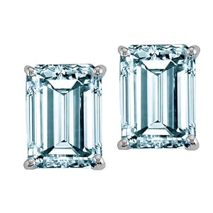 3.00 cttw Genuine 8x6 Emerald Cut Aquamarine Earrings - 14kt White Gold