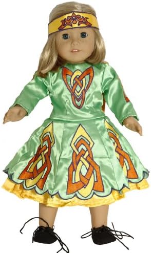 Irish Dance Dress in Green and Yellow. Fits 18" Dolls like American Girl