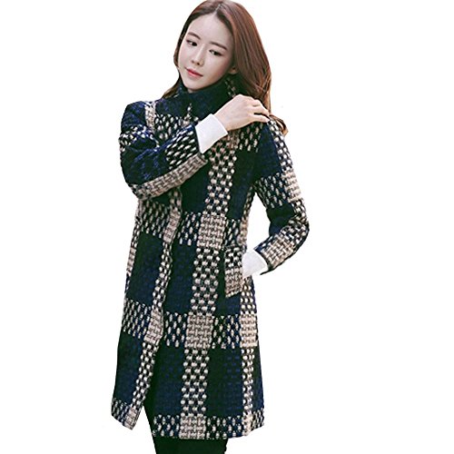 コートアウターチェック柄エレ女通勤青G2150916-01Wu