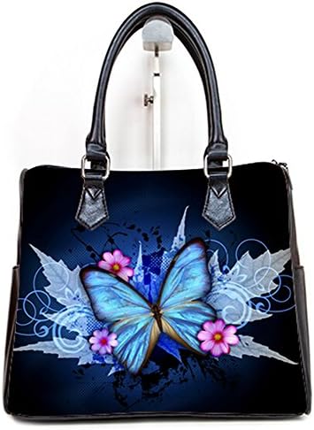 Female Barrel Type Handbags Top-Handle Bags with Butterfly Pattern Print