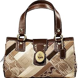 Coach Signature Patchwork Turnlock Satchel 12524 Khaki Tan