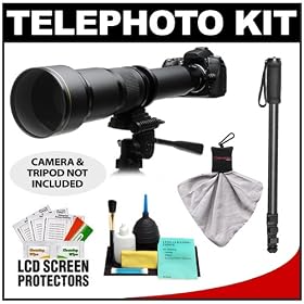 Rokinon 650-1300mm f/8-16 Telephoto Zoom Lens with 2x Teleconverter (=650-2600mm) + Monopod Kit for Sony Alpha DSLR SLT-A35, A37, A55, A57, A65, A77 Digital SLR Cameras