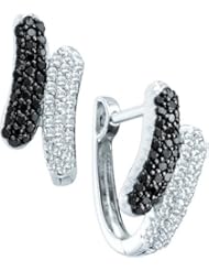 14K White Gold 0.50CT Black & White Round Cut Diamond Micro Pave Earrings