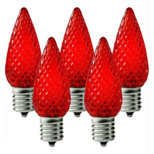 Holiday Lighting Outlet LED C9 Replacement Christmas Light Bulbs, Commercial Grade, 5 Diode (Led’s) in Each Bulb. Fits in E17 Sockets. Pack of 25 Bulbs (red)