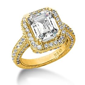 1.25 Ct Diamond Engagement Ring Emerald Cut Antique Style SI3 H