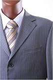 Men's Super 140's 100% Merino Wool Single Breasted 3 Button Gray Pinstripe Dress Suit with Flat Front Pants***New for the Season!!!