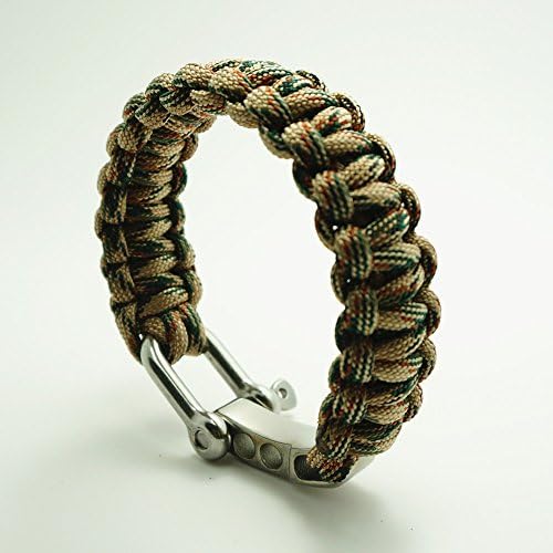 TI-EDC Handwoven Paracord Outdoor Survival Bracelet With Stainless Steel Shackle Buckle - Best Fit 7 to 8 inch Wrists (Woodland Camo, 7-8 inches)