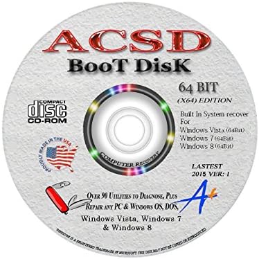 ACSD BOOT DISK - Advanced System Recovery / Pasword Reset Repair with BUILT-IN System Recoveries Fix for Windows Vista, Windows 7 &amp; Windows 8 - ALL 64 bit Editions