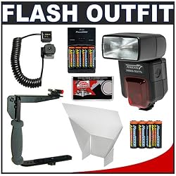 Phoenix DZBIS-112iTTL Digital Autofocus Flash (i-TTL, D-TTL, TTL) + 8 Batteries & Charger + Flash Bounce Reflector + TTL Flash Cord + Stroboframe 350 Flash Bracket for Nikon D40, D60, D3000, D3100, D5000, D5100, D7000, D300s, D3 & D3s Digital SLR Cameras