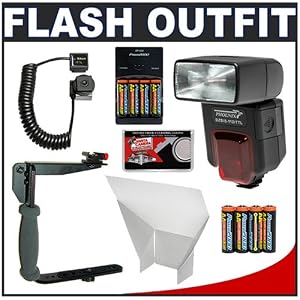 Phoenix DZBIS-112iTTL Digital Autofocus Flash  + 8 Batteries & Charger + Flash Bounce Reflector + TTL Flash Cord + Stroboframe 350 Flash Bracket for Nikon D700, D300, D200, D90, D80, D60, D5000, D40x, D40 Digital SLR Cameras