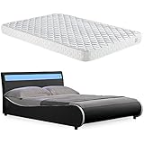 Corium&reg; LED Polsterbett "Valencia" mit Matratze [140x200cm][schwarz][Kaltschaum] - mit PU-Leder / Kunstlederbezug / RGB - Beleuchtung / mit Stecklattenrost /