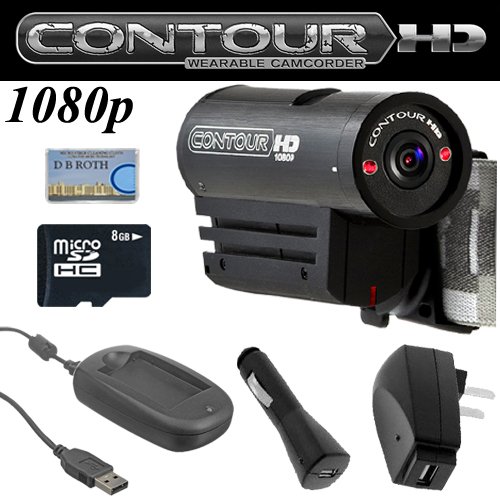 VholdR ContourHD 1080p HD Helmet Wearable Camcorder + USB Battery Charger Includes AC / DC Plug + Micro SD 8GB Memory Card